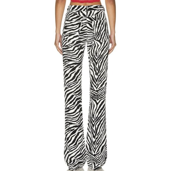 Alessandra Rich Zebra Print Velvet Flared Trousers Black & White - Picture 4 of 4